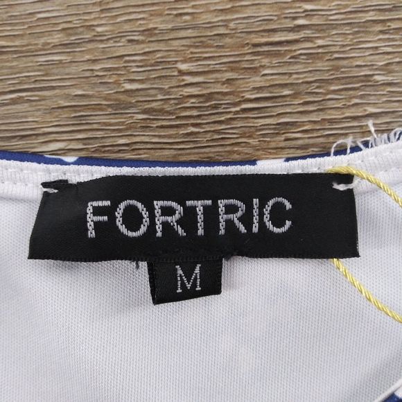 Fortric Dress Womens Size M Blue White Floral Pattern Short Sleeve Zip Back Midi - Picture 4 of 8